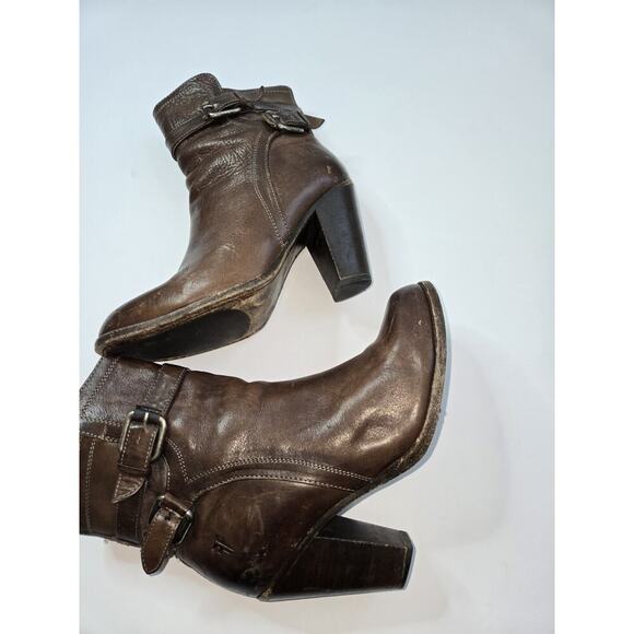 Frye 8 B Woman's 4015 Boots Brown Leather 3" Stacked Heels Ankle - Picture 12 of 16
